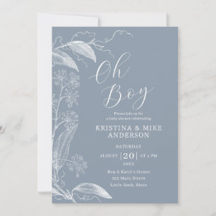 Invitation Oh Boy Modern Simple Dusty Blue Boy Baby shower