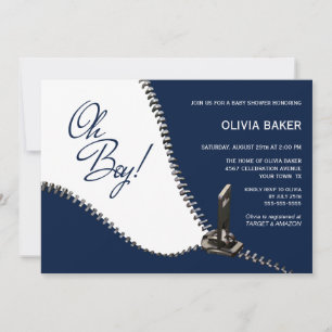 Invitation Oh Boy Navy Blue avec Baby shower Zipper en argent