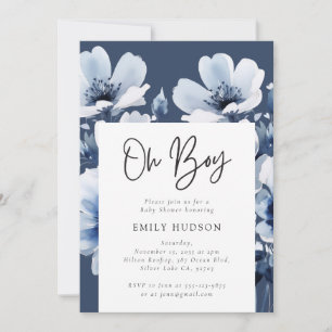 Invitation Oh Boy Navy Blue Floral Baby shower