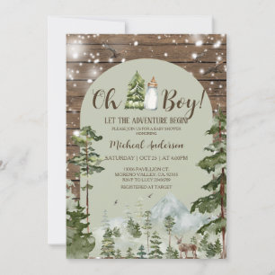Invitation Oh Boy Rustic Wood Adventure Baby shower de Noël