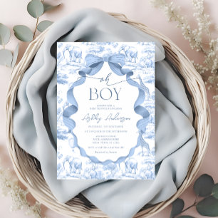 Invitation Oh Boy Safari Baby shower de toile bleu animal