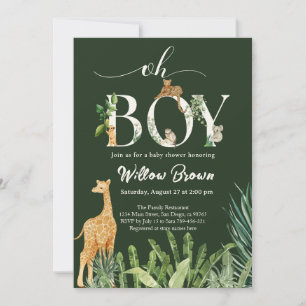Invitation Oh Boy Safari Forêt Animale Baby shower de verdure