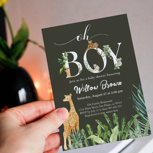 Invitation Oh Boy Safari Forêt Animale Baby shower de verdure (Créateur téléchargé)