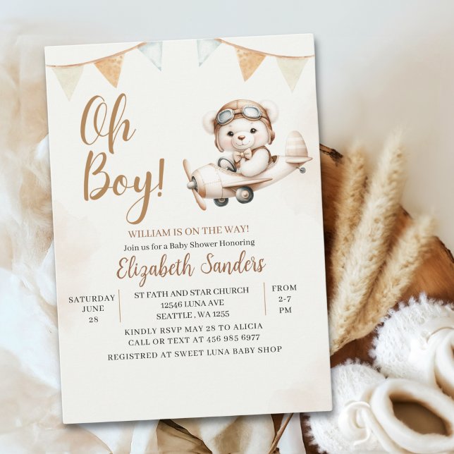 Invitation Oh Boy,  Teddy Bear Baby shower boy (Créateur téléchargé)