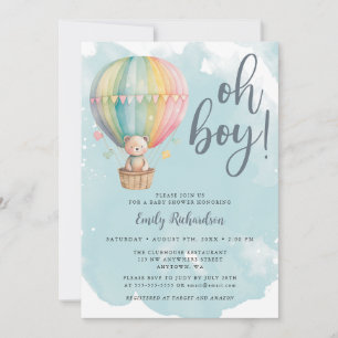 Invitation Oh Boy Teddy Bear Blue Hot Air Baby shower