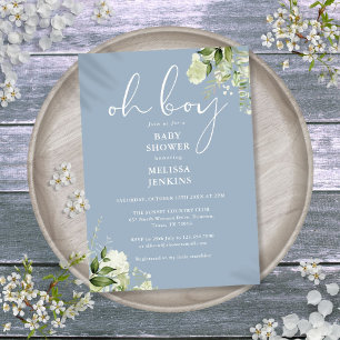 Invitation Oh Boy Verdure Bleu Poussiéreux Baby Shower