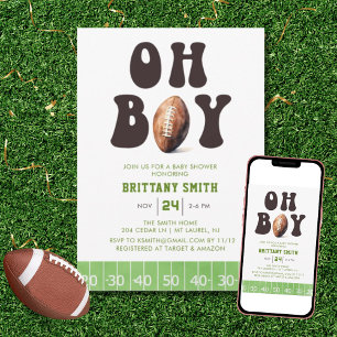 Invitation Oh Boy Watercolor Football Baby shower