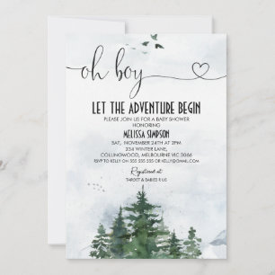 Invitation Oh Boy Wilderness Baby shower de calligraphie card