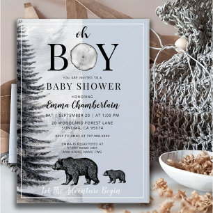 Invitation Oh Boy Woodland Bears Boy Baby shower
