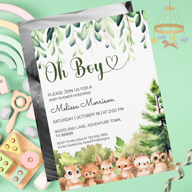 Invitation Oh Boy Woodland Photo Baby shower garçon (Oh Boy Woodland Photo Boy Baby Shower Invitation)