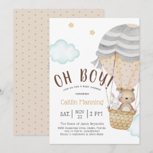 Invitation Oh Boy Woodland Teddy Bear Baby shower