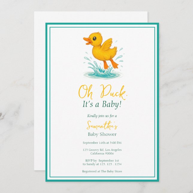 Invitation Oh canard, c’est un bébé ! Beau Baby shower (Devant / Derrière)