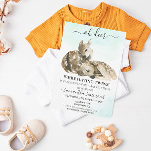 Invitation Oh Cerf Aquarelle Baby Shower Jumeaux  