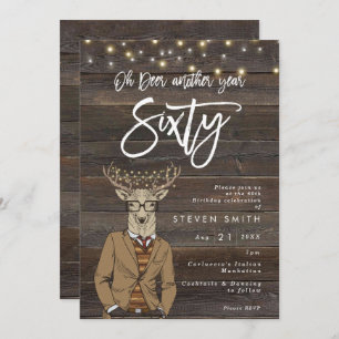 Invitation Oh cerf feux de bois rustique 60e anniversaire