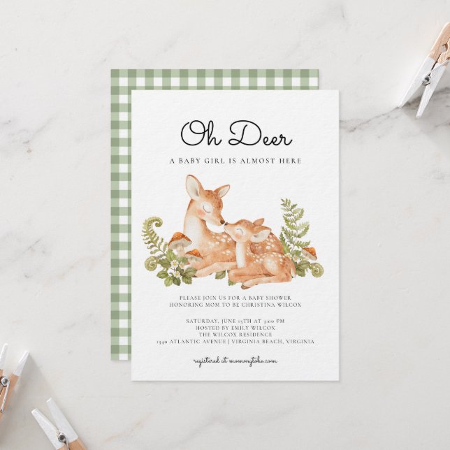 Invitation Oh Cerf Forêt Boisée Baby Shower  (Devant/Arrière en situation)