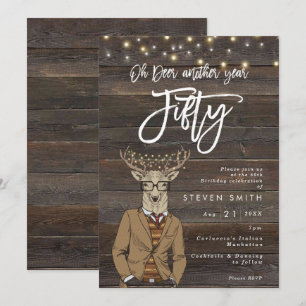 Invitation Oh cerf lumières en bois rustique 50e anniversaire
