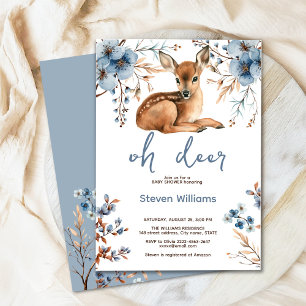 Invitation Oh cerf mignon forêt fleurons rustiques baby showe