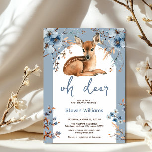 Invitation Oh cerf mignon forêt fleurons rustiques baby showe