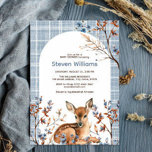 Invitation Oh cerf mignon forêt fleurons rustiques baby showe