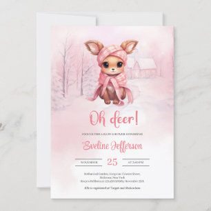 Invitation Oh cerf mignon petit cerf rose en forêt hivernale