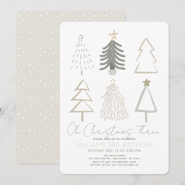 Invitation Oh Christmas Three Boho Arbres Verts 3ème Annivers (Devant / Derrière)