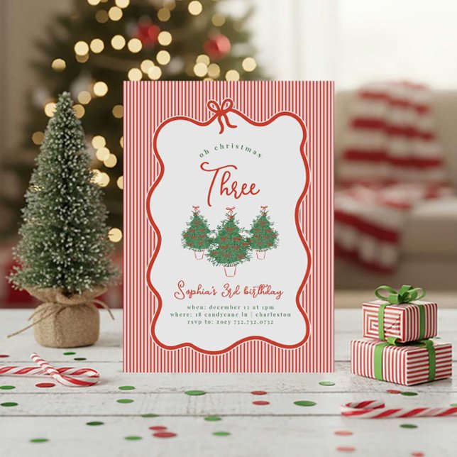 Invitation Oh Christmas Three Vintage Preppy Bow Birthday (Créateur téléchargé)