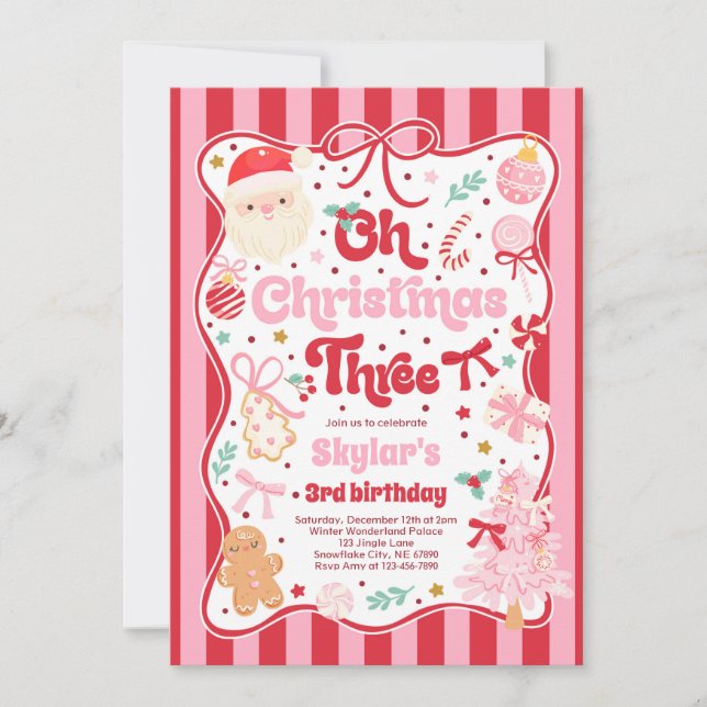 Invitation Oh Christmas Tree Coquette Bow 3rd Birthday (Devant)