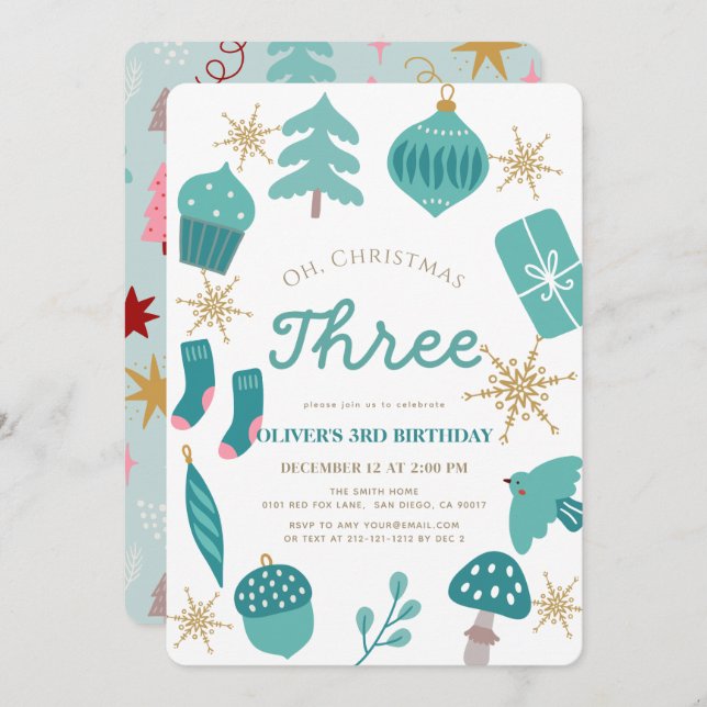 Invitation Oh Christmas Tree Holiday Green 1st Birthday (Devant / Derrière)