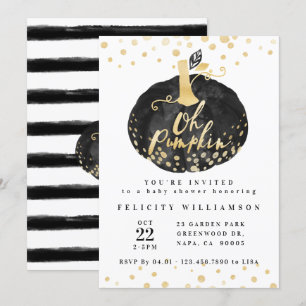 Invitation Oh Citrouille Baby shower Citrouille noir et or