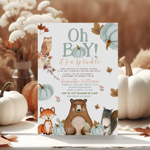 Invitation Oh Citrouille bleu Bois Baby shower Animaux
