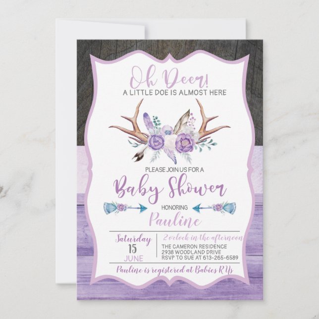 Invitation Oh Deer a little Doe presque ici Baby shower (Devant)