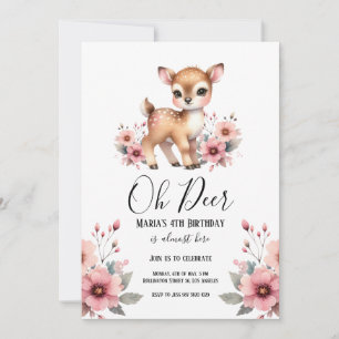 Invitation Oh Deer Aquarelle Florale fête d'anniversaire