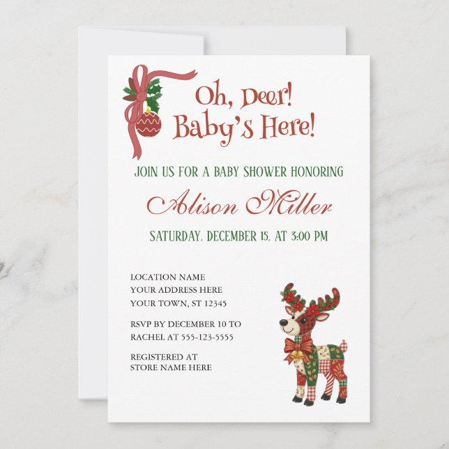 Invitation Oh, Deer! Baby’s Here! – Christmas Baby Shower (Devant)