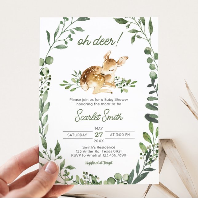 Invitation Oh Deer Baby shower (Greenery Deer Baby Shower Invitation)