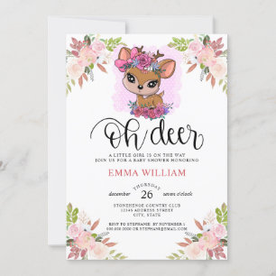 Invitation Oh Deer Baby shower Aquarelle Botanique Floral