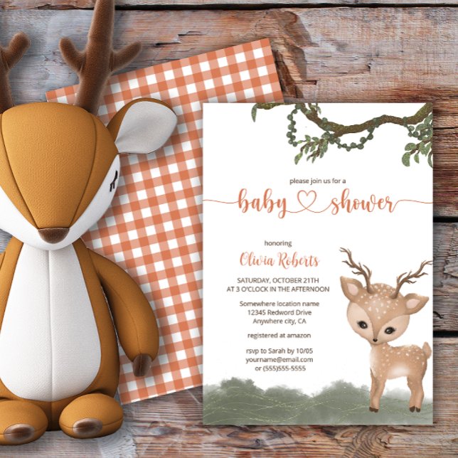 Invitation Oh Deer baby shower forestier neutre pour le genre (Créateur téléchargé)