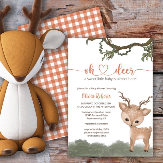 Invitation Oh Deer baby shower forestier neutre pour le genre (Créateur téléchargé)