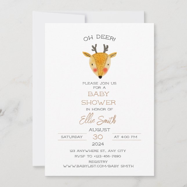 Invitation Oh Deer Baby shower Invitation, personnalisable (Devant)