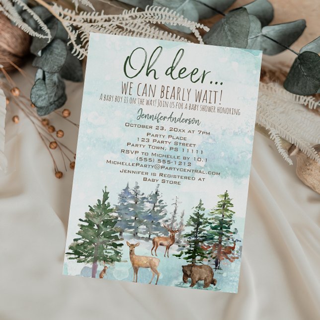 Invitation Oh Deer Bearly Wait Forest Boy Country Baby shower (Créateur téléchargé)