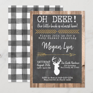 Invitation OH Deer ! Little Buck Buffalo Plaid Baby shower