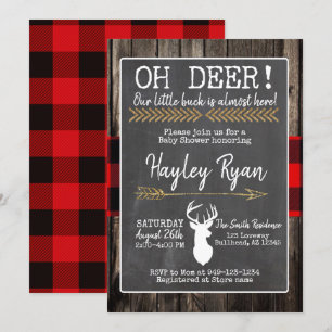 Invitation OH Deer ! Little Buck Buffalo Plaid Baby shower