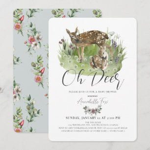 Invitation Oh Deer Maman & Fawn Floral Boy Baby shower