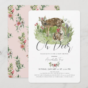Invitation Oh Deer Maman & Fawn Rose Floral Girl Baby shower