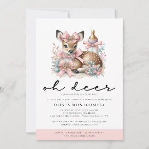 Invitation Oh Deer Pink Bows Baby shower forestier