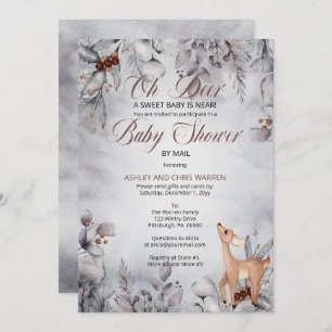 Invitation Oh Deer Rustic Winter Floral Baby shower par Mail