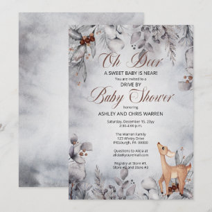 Invitation Oh Deer Rustic Winter Floral Drive Par Baby shower