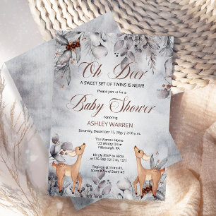 Invitation Oh Deer Rustic Winter Floral Twins Baby shower dan