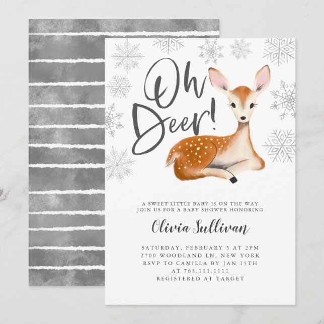 Invitation Oh Deer Rustique hiver Baby shower neutre genre (Devant / Derrière)