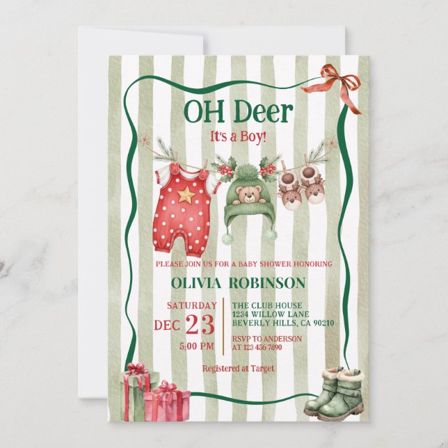 Invitation Oh Deer Winter Clothesline Baby Shower  (Devant)