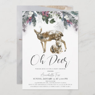 Invitation Oh Deer Winter Foliing & Red Berries Baby shower